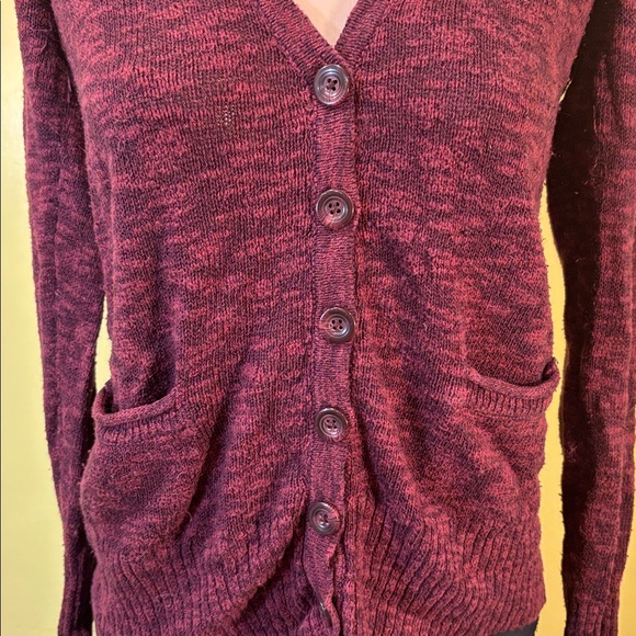 Women's Burgundy Cardigan Sweater - Picture 6 of 6